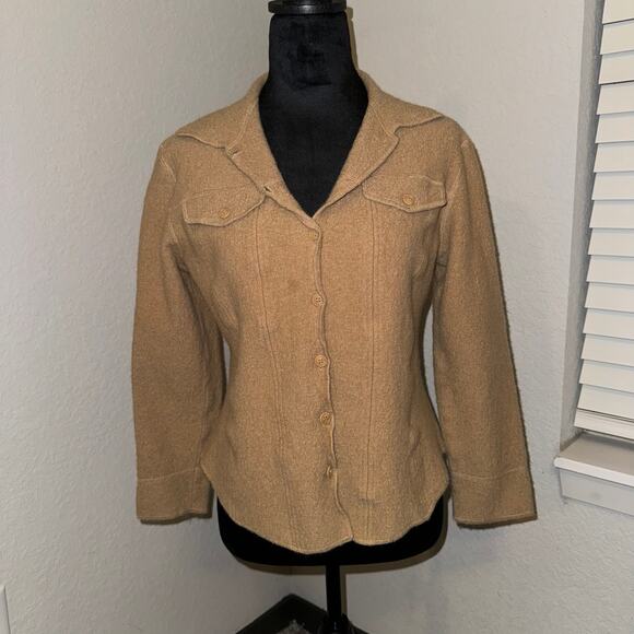 Vintage Talbots 100% Wool Button Up Blouse Shirt Women's Size Medium Tan Brown - Picture 1 of 7